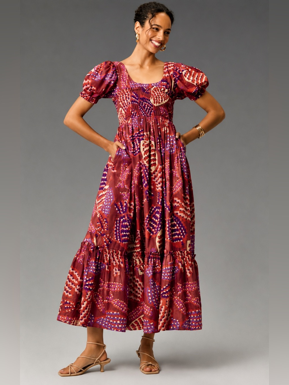 Farm Rio * Anthropologie Puff Sleeve Smocked Maxi Dress